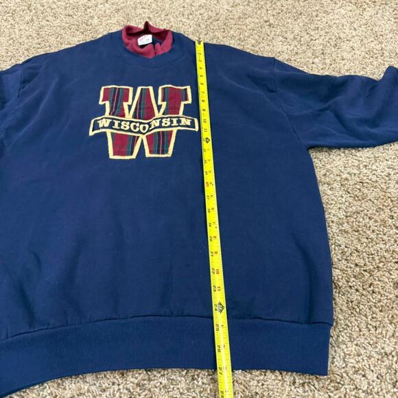Wisconsin University Big W Embroidered Plaid Double Neck Grandma Crewneck Sz.XL - Picture 5 of 7